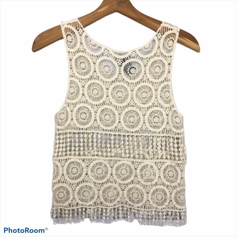 Boho Cream Crochet Tank Top Festival - Picture 2 of 14